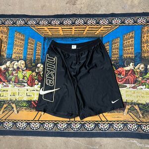 Black Nike baggy shorts Size xl Satin Dazzle Shiny embroidered spellout swoosh